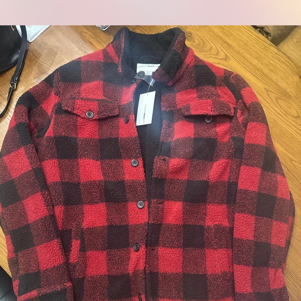 Fashion Nova Red and Black Plaid Jacket